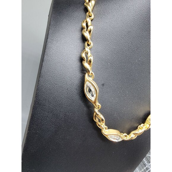 Gold Plated Chain Necklace W/ Marquise-Cut Clear Stones Adjustable Clasp 18" - Picture 14 of 16